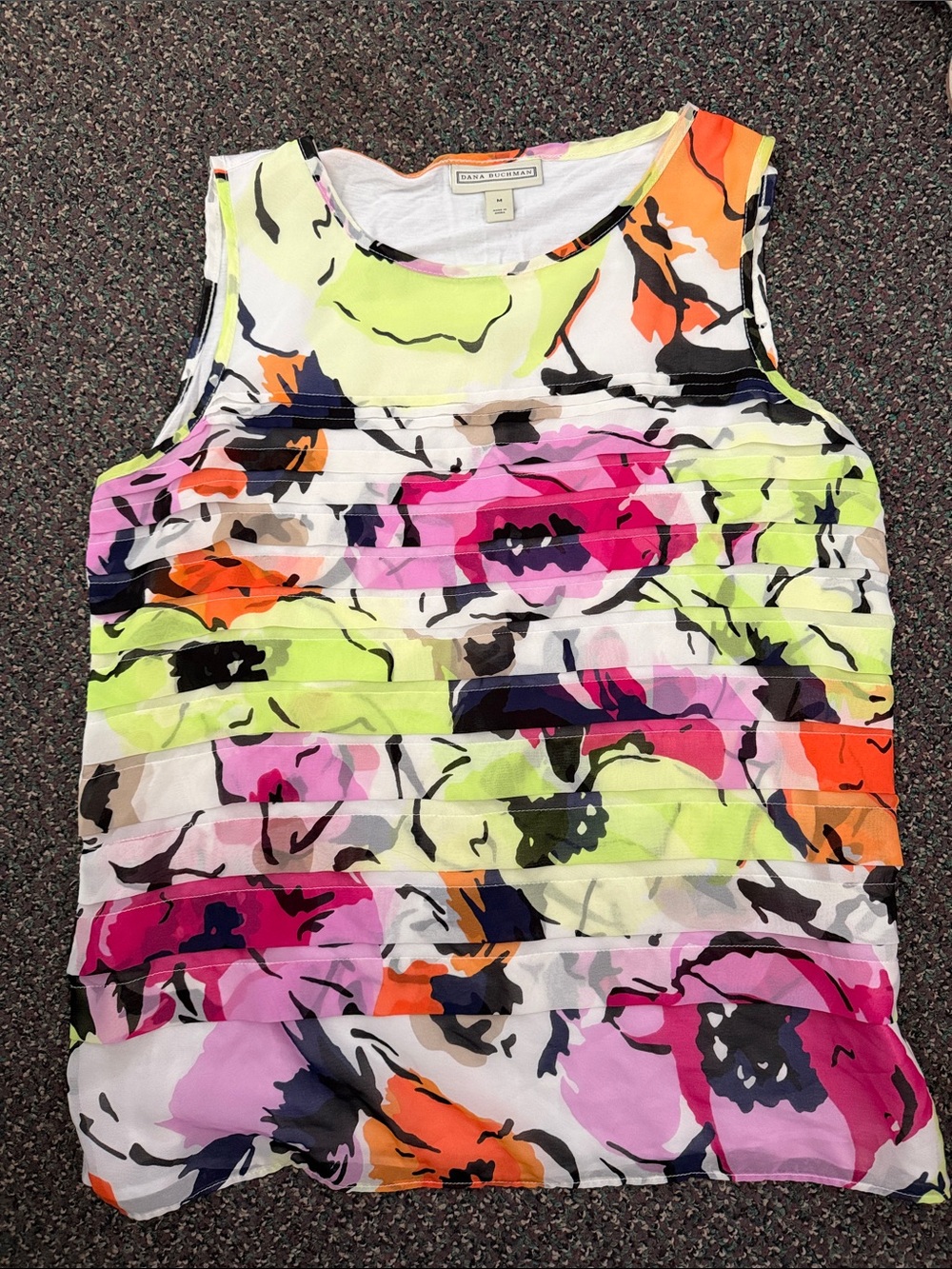 Dana Buchman Neon Floral Ruffle-Trim Sleeveless Top